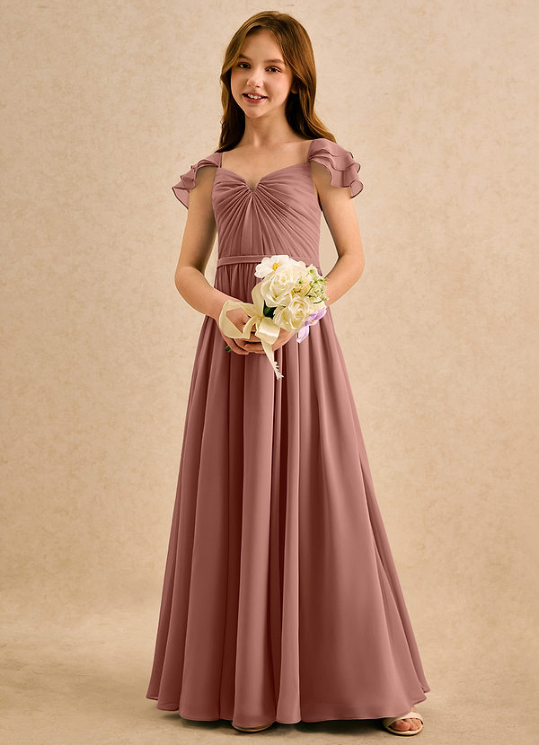 Azazie Meimei Girls Formal Vestidos de Niña de Flores Vestido de Rosa De Cedro de Gasa de Corte en A con Plisado image1