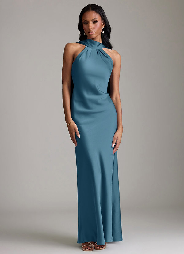 Azazie Cassiana Bruidsmeisjes Jurken Jurk van Stretch Satijn met Zeemeermin Geplooid Bermuda image1