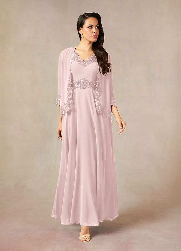 Azazie Devana Robes de mère de la mariée Robe Trapèze en Mousseline de soie Sequins Rose Pâle image1