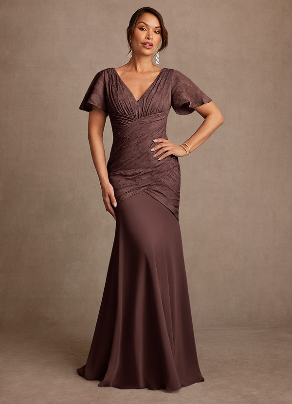 Jolene Vestidos para la madre de la novia Vestido Expresado de Devorado Floral de Corte Sirena con Plisado image1
