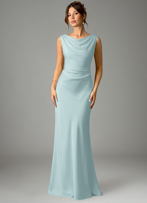 Azazie Kieryn Bridesmaid Dresses Mist Mermaid Pleated Stretch Satin Dress image1