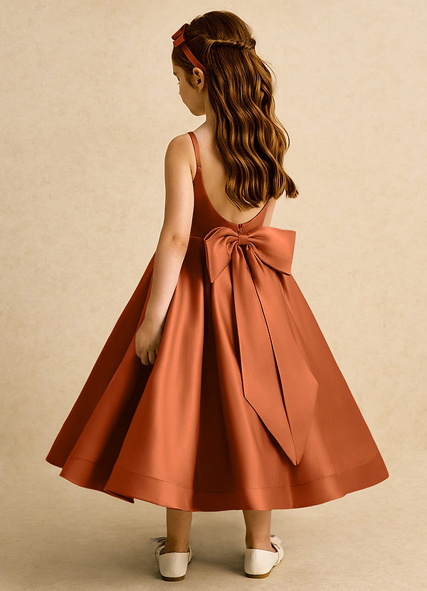 Azazie Babs Blumenkinder Kleider Ballkleid Plissee Matte Satin Kleid Gebranntes Orange image1