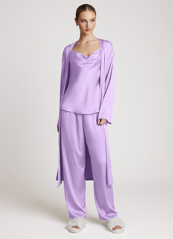 front Lilac Satin Long Sleeves 3-Piece Loungewear Set