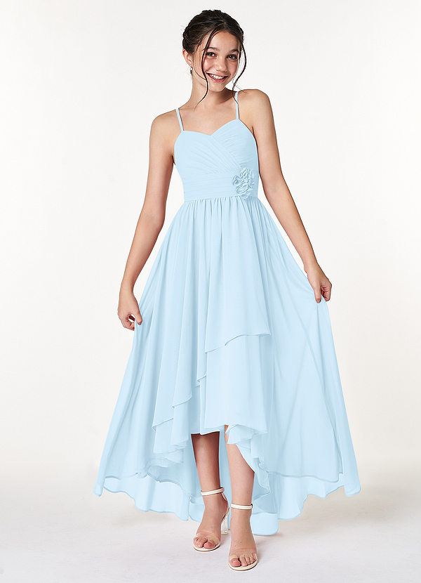 Azazie Catalina Junior Sky Blue A-Line Ruched Chiffon Dress image1