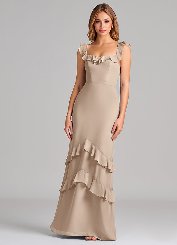 Azazie Marilynn Brudtärneklänningar Klä av Sjöjungfru i Chiffong Av axeln Taupe image1