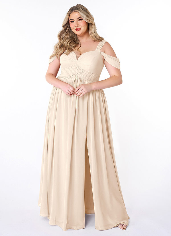 Azazie Lianne Bridesmaid Dresses White Alabaster A-Line Off the Shoulder Chiffon Dress image1