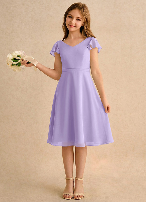 Azazie Narin Girls Formal Flower Girl Dresses Lilac A-Line with Sleeves Chiffon Dress image1