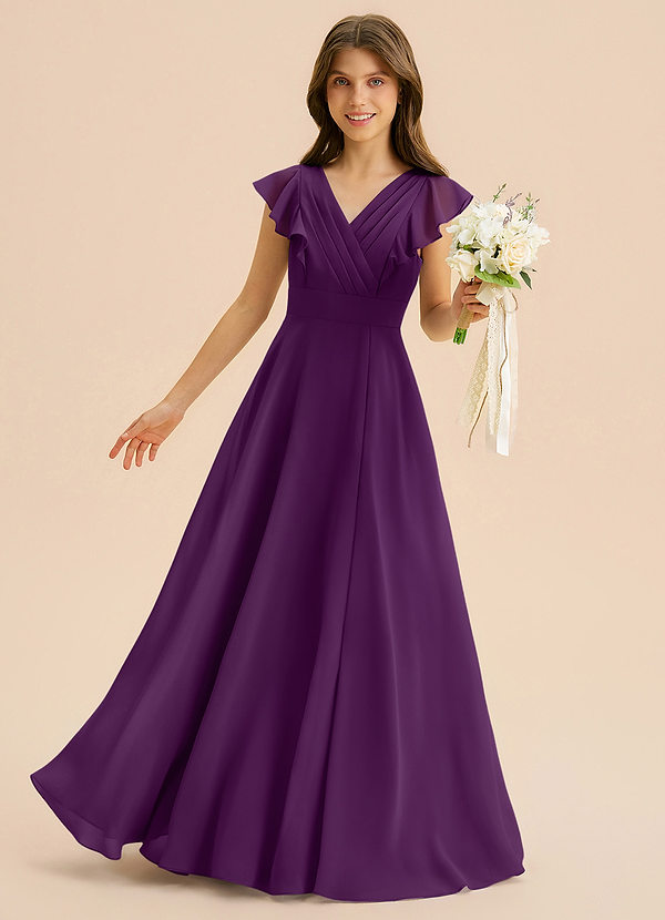 Azazie Anysa Junior Robe Trapèze en Mousseline de soie Rayé Grain De Raisin image1