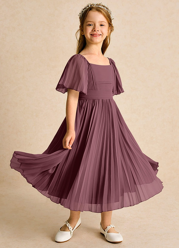Azazie Gisele Abiti da Ragazza di Fiori Abito A-Line in Chiffon Plissettato Sangria image1