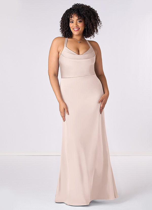 Barbie ♥ Azazie Bridesmaid Dresses Blushing Pink Mermaid Pleated Stretch Satin Dress image1