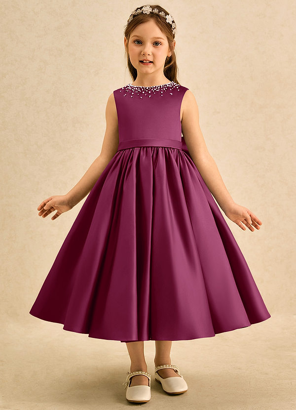 Azazie Doodle Flower Girl Dresses Mulberry Ball-Gown Bow Matte Satin Dress image1