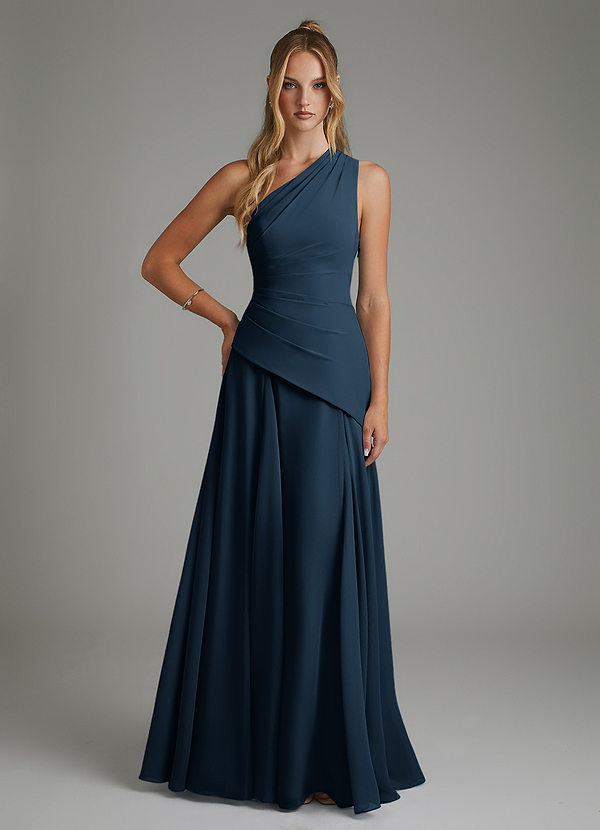 Azazie Holly Bridesmaid Dresses Dark Navy A-Line Corset Chiffon Dress image1