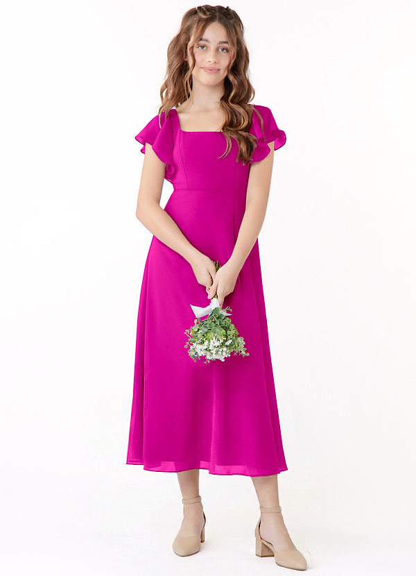 Azazie Bondi Junior Vestido de Fucsia de Gasa de Corte en A con Volante image1