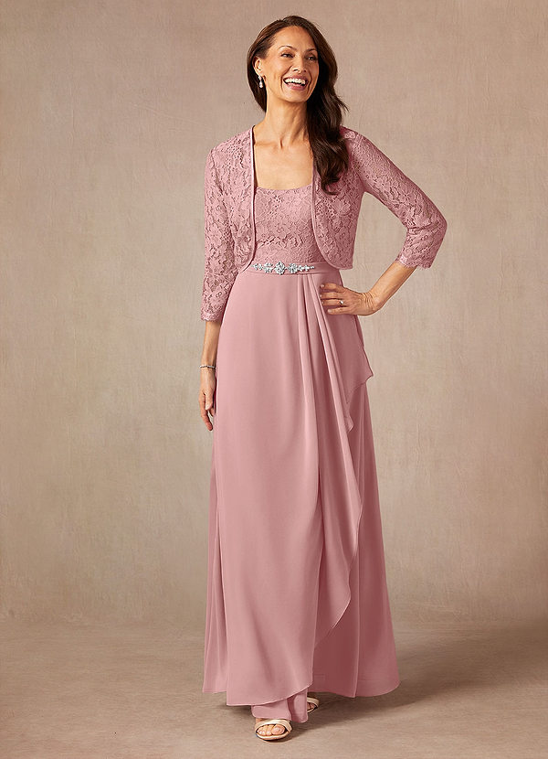 Azazie Ainsling Mother of the Brides Dresses Dusty Rose A-Line Square Neckline Lace Chiffon Dress image1