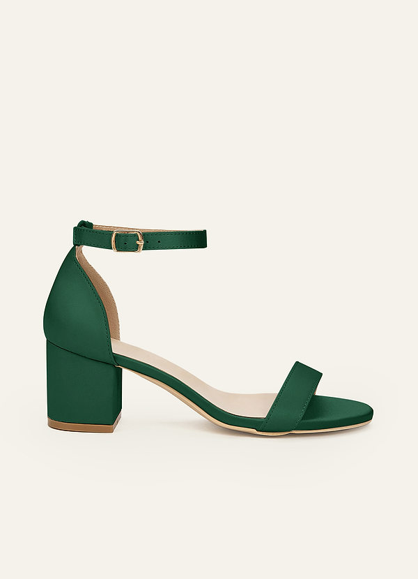 front Matching Color Matte Satin One Strap Buckle Block Heel Sandals