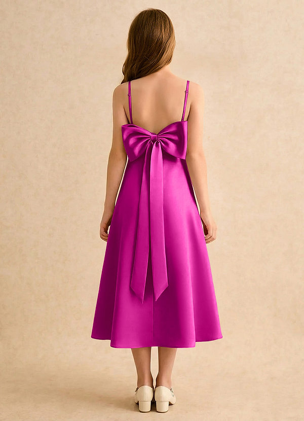 Azazie Jaella Girls Formal Sukienki dla dziewczynek sypiących kwiaty Linia A Pofałdowany Matowy satynowy Długość herbaty Sukienka image1