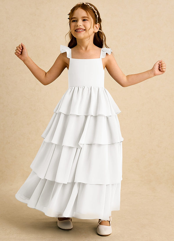 Azazie Boba Vestidos de Niña de Flores Vestido de Marfil de Gasa de Corte En A con Escote Cuadrado image1