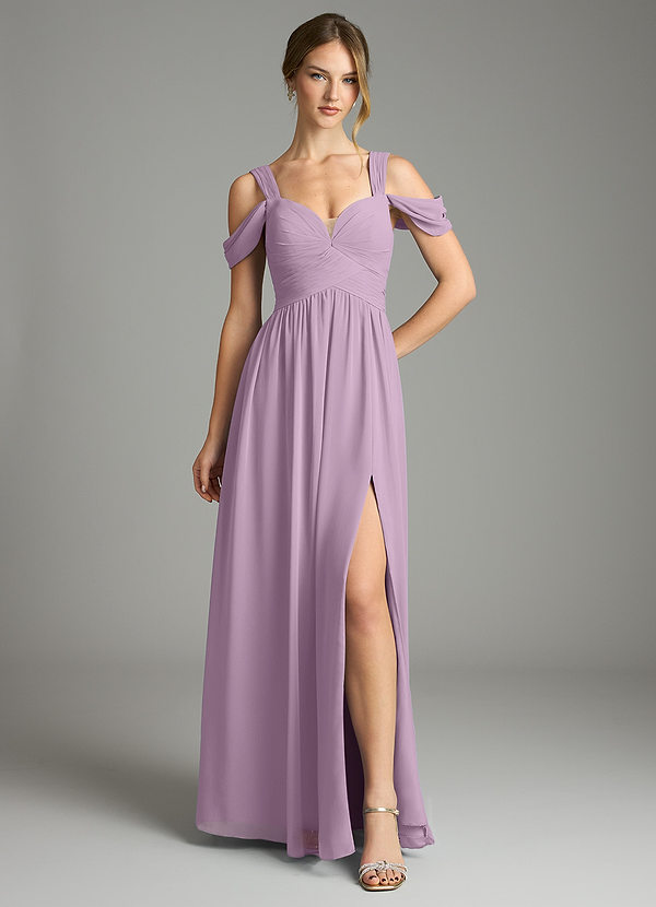 Azazie Lianne Bridesmaid Dresses Wisteria A-Line Off the Shoulder Chiffon Dress image1