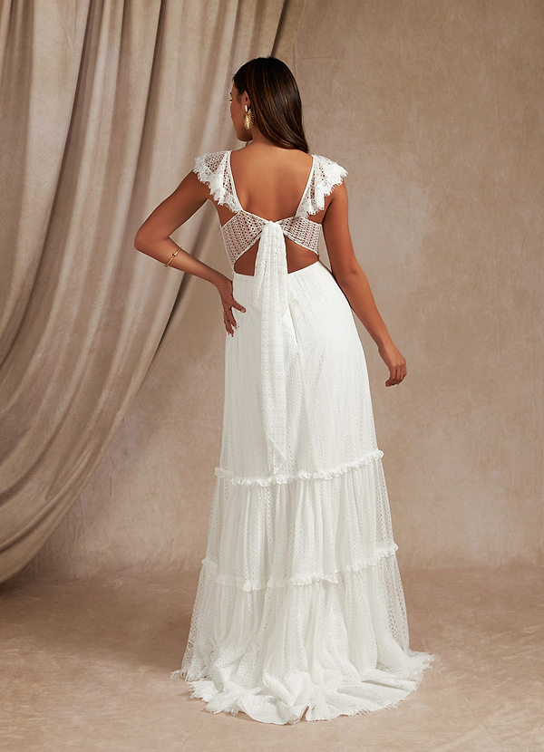 Azazie Bahamas Wedding Dresses A-Line Lace Sweep Train Dress image2