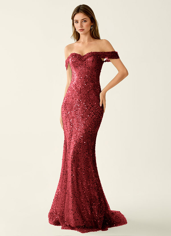 Caterina Burgundy Beading Squins Lace Up Back Prom Dress image1