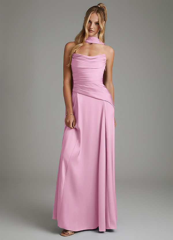 Azazie Gabriela Bridesmaid Dresses Candy Pink A-Line Corset Stretch Satin Dress image1