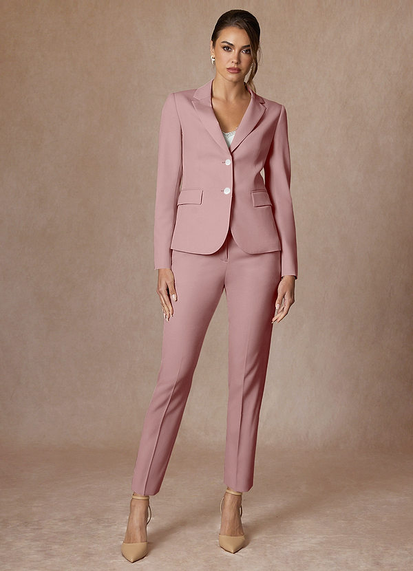 front Whitney Dammig Ros Strukturerad Stretchig Hel Längd Byxkostym