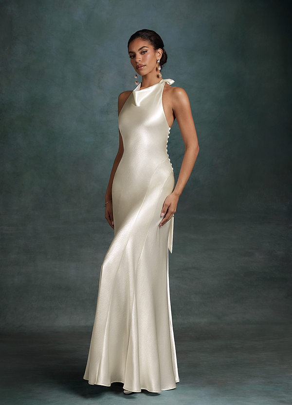Autumn Wedding Dresses Antique White Mermaid High Neck Charmeuse Dress image1