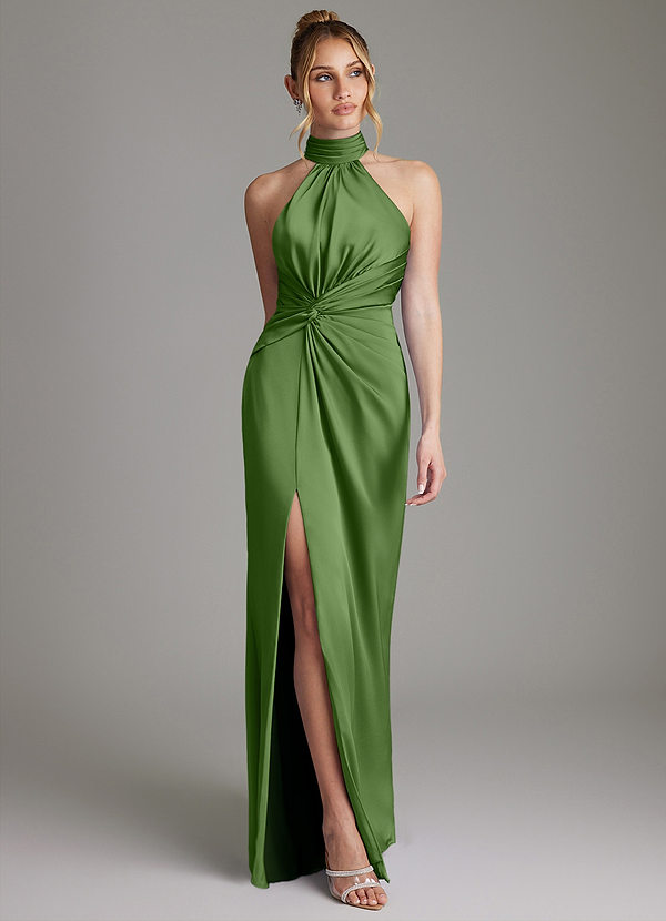 Azazie Gracelynn Vestidos de dama de honor Vestido de Albahaca de Satén Elástico de Corte Recto con Plisado image1