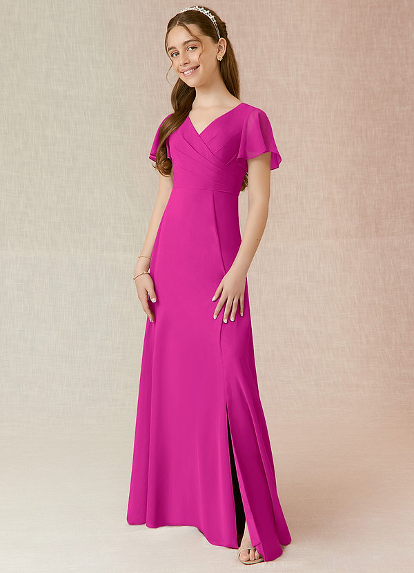 Azazie Induh Junior Vestido de Fucsia de Gasa de Corte en A con Volante image1