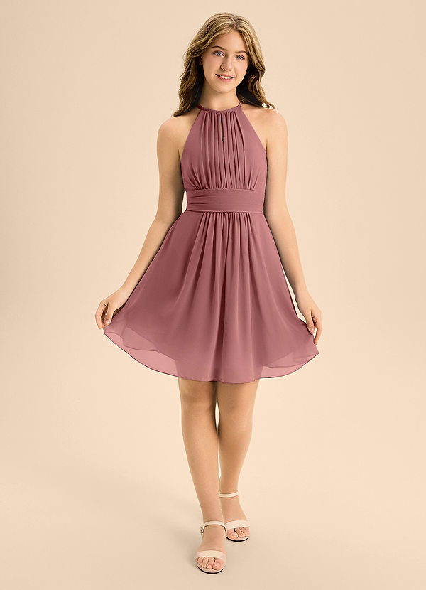 Azazie Bonnie Junior Amethyst A-Line Pleated Chiffon Dress image1