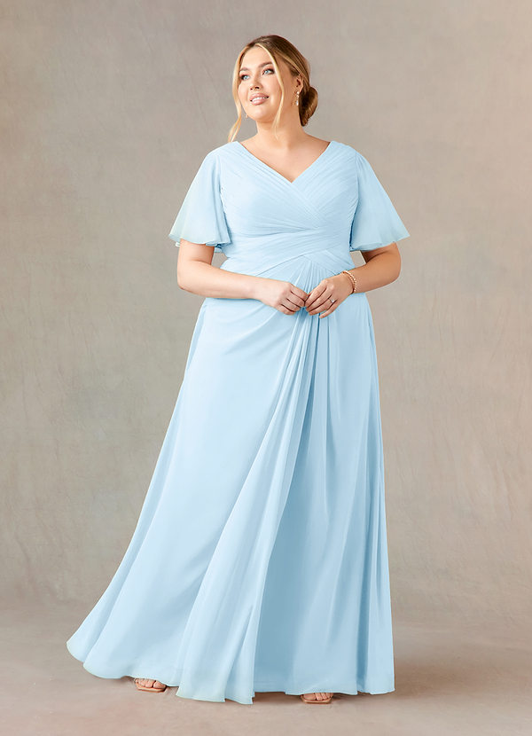 Cicinia Sky Blue Mother Of The Bride Dress Plus Size Short Chiffon A-line V-neck Knee Length main image 1