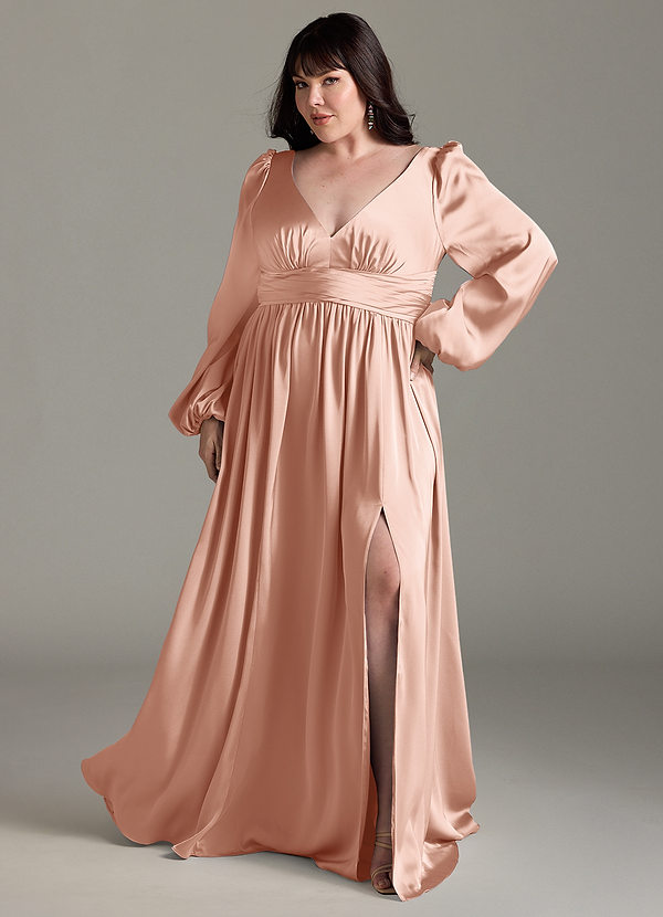 Azazie Norah Bridesmaid Dresses Rose Gold A-Line Stretch Satin Dress image1