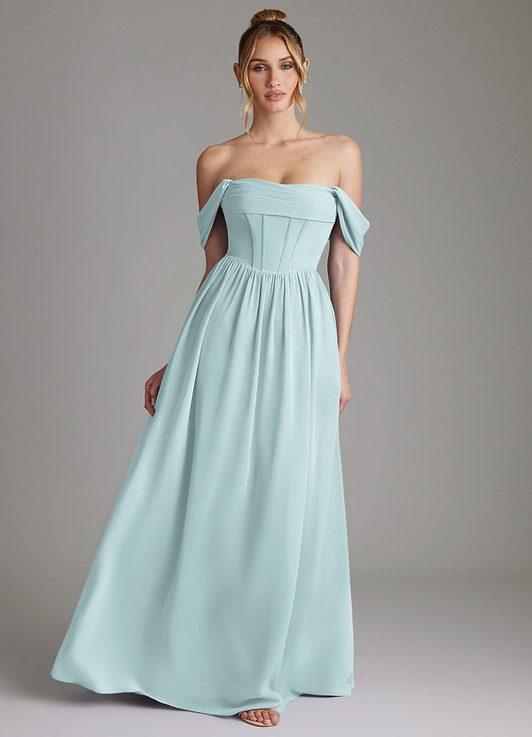 Azazie Caterina Bridesmaid Dresses Mist A-Line Corset Chiffon Dress image1
