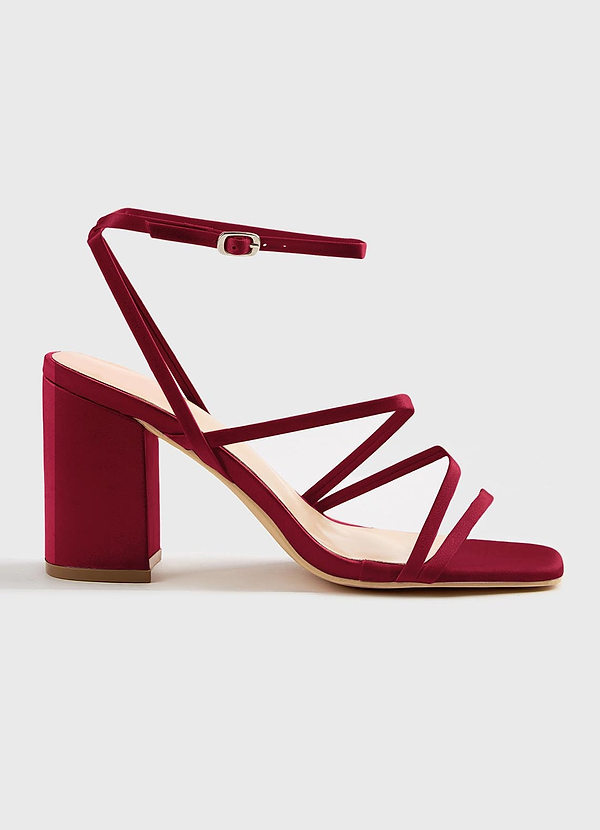 front Matching Color Matte Satin Ankle Strap Block Heel Sandals
