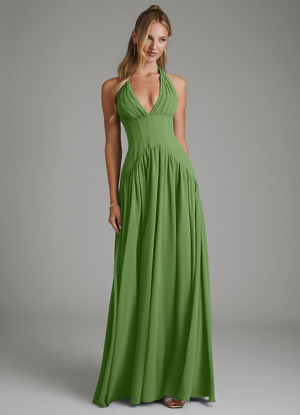Azazie Alicia Bridesmaid Dresses Basil A-Line Pleated Chiffon Dress image1