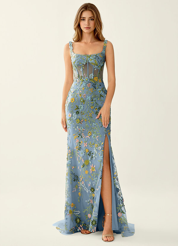 Posey Steel Blue Lace Mermaid Prom Dress image1