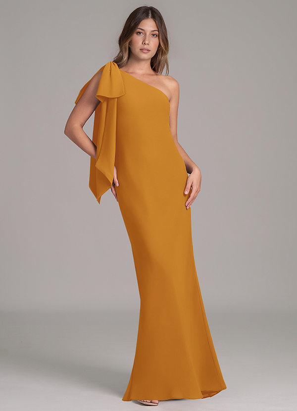 Azazie Capri Bridesmaid Dresses Butterscotch A-Line One Shoulder Chiffon Dress image1