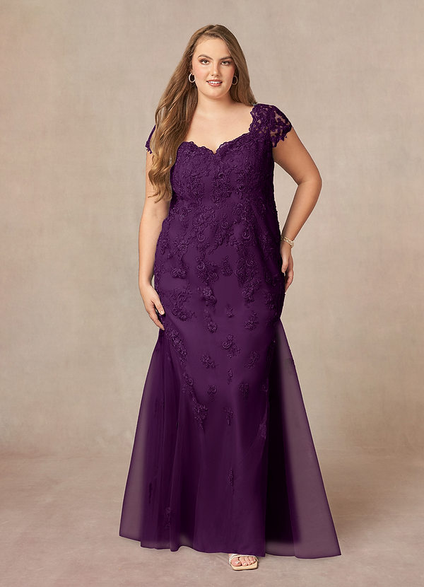 Azazie Marbella Mother of the Brides Dresses Grape Mermaid Queen Anne Sequins Lace Dress image1