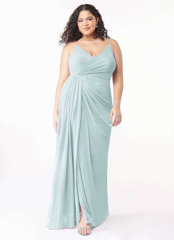Azazie Evalin Bridesmaid Dresses Mist A-Line V-Neck Pleated Mesh Dress image1