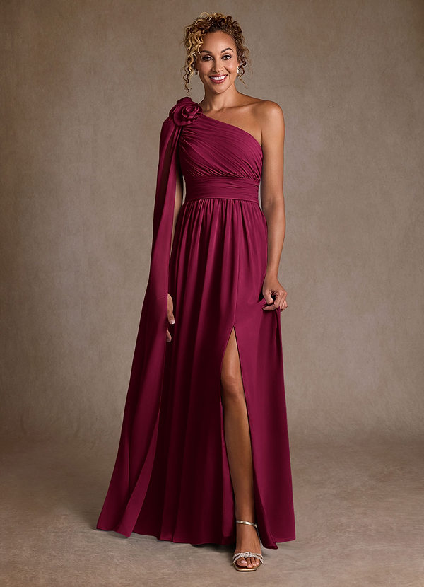 Azazie Lancaster Mother of the Brides Dresses Burgundy A-Line One Shoulder Chiffon Dress image1