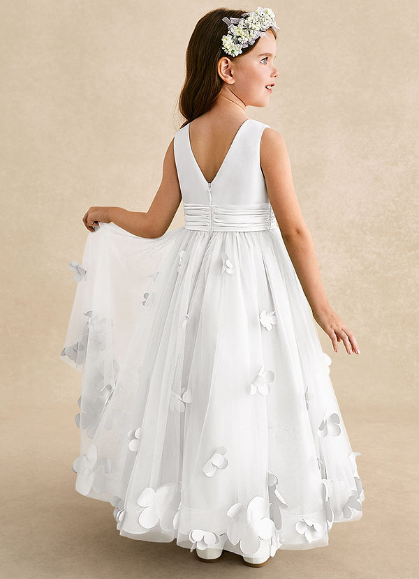 Azazie Vi Abiti da Ragazza di Fiori Abito A-Line in Tulle Senza Maniche Bianco image1