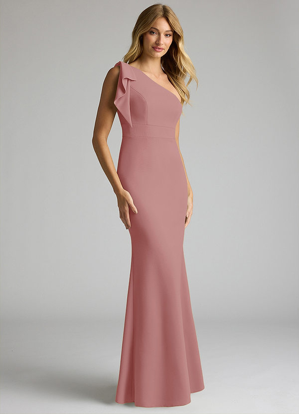 Azazie Rinna Bridesmaid Dresses Dusty Rose Mermaid One Shoulder Stretch Crepe Dress image1
