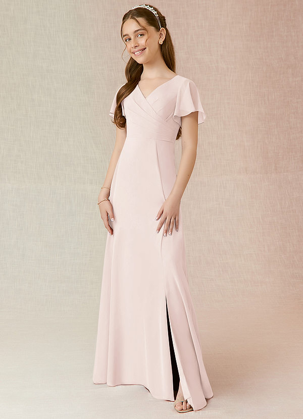 Azazie Induh Junior Rose Petal A-Line Ruched Chiffon Dress image1