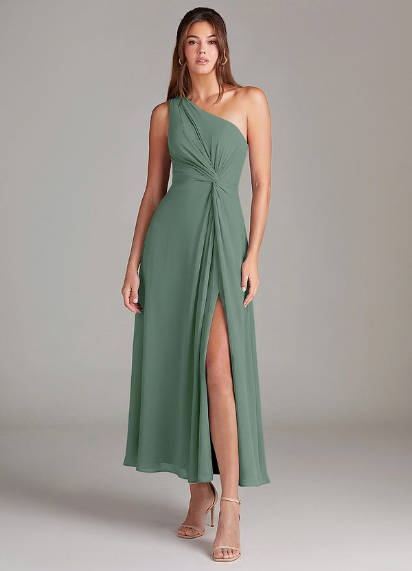 Azazie Brooke Bridesmaid Dresses Eucalyptus A-Line One Shoulder Chiffon Dress image1