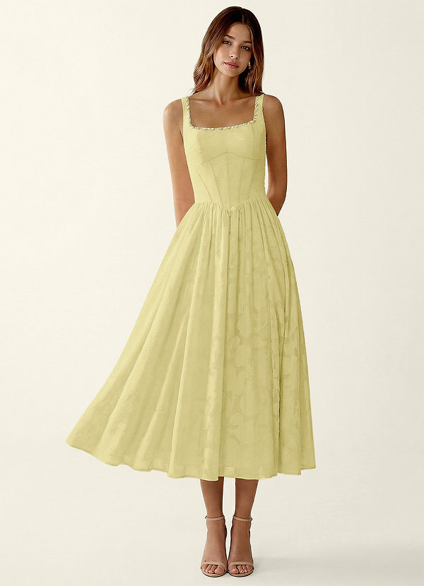 Ottavia Lemon Sorbet Jacquard Midi A-line Graduation Dress image1