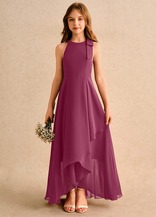Azazie Boop Girls Formal Flower Girl Dresses Mulberry A-Line Bow Chiffon Dress image1