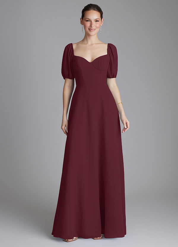 Azazie Fatima Bridesmaid Dresses Cabernet A-Line with Pockets Chiffon Dress image1