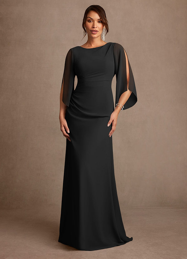 Azazie Anaheim 신부의 어머니 드레스 A라인 주름진 쉬폰 플로어 길이 드레스 image1