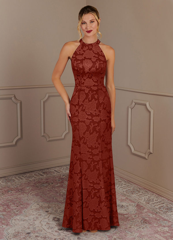 Azazie Tyra Abiti da Mamma Sposa Abito Sirena in Burnout Floreale Terracotta image1