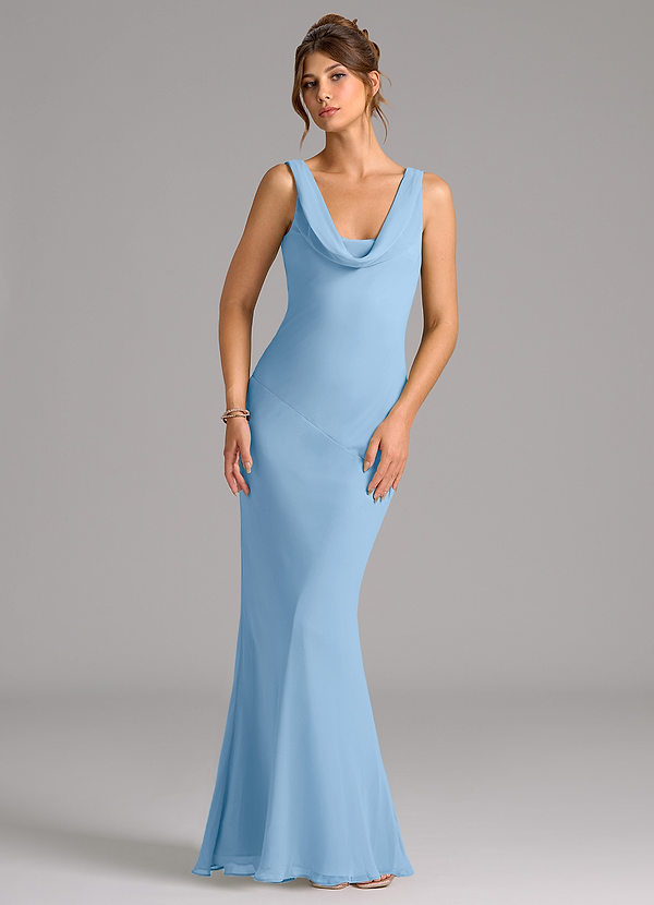 Azazie Rylina Bridesmaid Dresses Powder Blue Mermaid Pleated Chiffon Dress image1